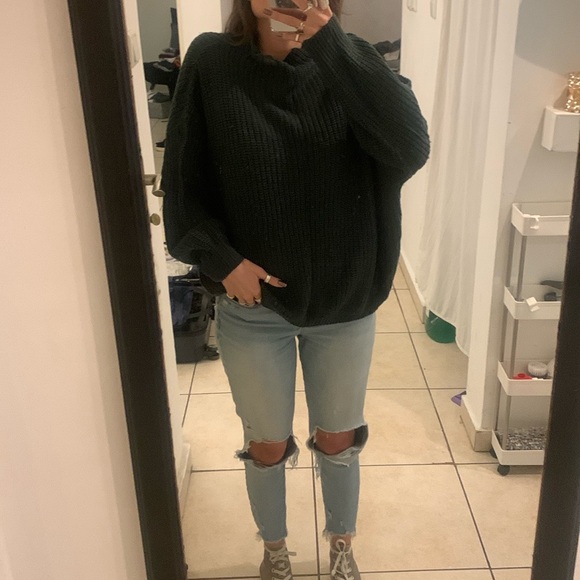 Chunky knit crewneck scoop neck sweater Castro large Cozy dark green - Picture 2 of 3